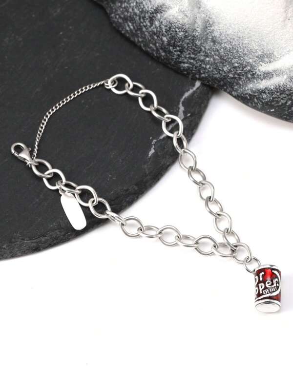 1pc Simple Unique Elegant 925 Sterling Silver Bracelet Embellished With Enamel Pendant Style Forged Link Charm Bracelet DIY Pendant Women Fine Jewelry Gift