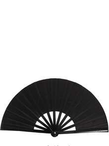 1pc Black Bamboo Folding Fan, Suitable For Festivals And Occasion Matching - Black - View 5
