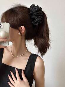 1 件优雅面料分层蝴蝶结发夹，淑女高端时尚配饰，适合日常穿着、通勤、学校、轻商务、约会、街头拍摄，凸显女性魅力发饰时尚发夹秋冬度假装女士 - 黑色 - 查看 12