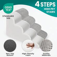 New Dog Stairs For All Dogs, 20.5" H 4 Step Curved Dog Ramp For High Bed And Couch, Foam Dog Ramp   Non-Slip Waterproof Fabric Cover, Pet Stairs For Pets Joints, Light Grey - 淺灰色 28.6x 15.7x 20.5 - 查看 2