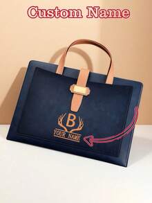 1pc Customized Premium Leather Business Briefcase/Document Bag, Stationery Pouch, A4 Large Capacity 13.78*9.84in, (Can Customize With Your Unique Design, 26 Letters, Photos, Names, Illustrations, Text), Best Holiday Gift. Personalize Your Own Treasure. - Multicolor - View 2