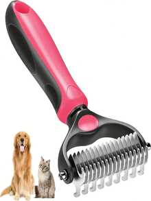 1pc Ergonomic Double-Sided Dog & Cat Deshedding Tool - Comfortable Grip Dematting And Deshedding Brush With Stainless Steel Teeth, Gentle On Skin, Perfect For Long-Haired Breeds, QUEEN DIARY - Multicolor - View 6