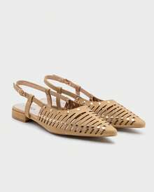 Studded Openwork Mules, Slingback Low Heel Sandals With Perforations And Studs, Elegant Flat Shoes