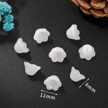 100pcs Transparent Acrylic Tulip & Lily Of The Valley Beads, Elegant Fashion DIY Jewelry Making, With Vivid Enamel Decorations, DIY Jewelry Making Supplies