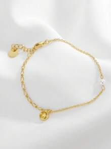 Charm-In 1 Peça Pulseira Elegante e Minimalista de Charme Redondo Pequeno Banhada a Ouro 18K, Presente de Moda para Mulheres, Dia dos Namorados