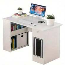 Computer Desk H Shaped PC Laptop Gaming Table W/ Book Shelves Bookcase UK - White - View 5