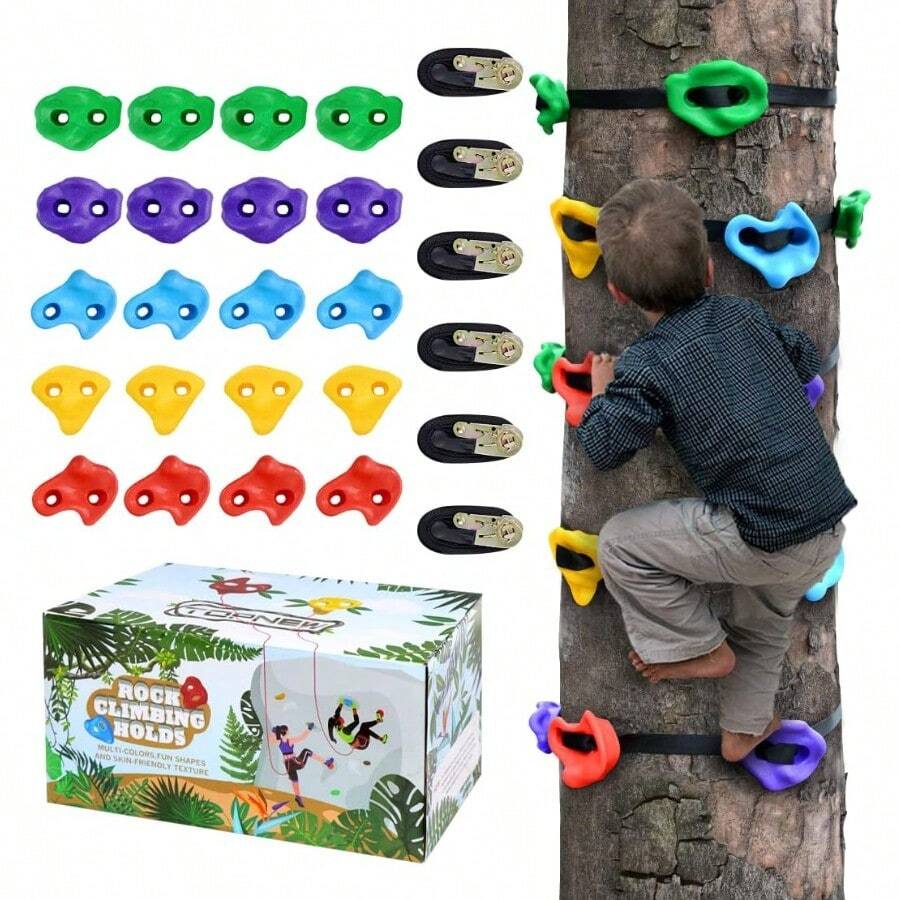 TOPNEW 20 agarres para escalar árboles para adultos escalador con 6 correas con trinquetes para entrenamiento de obstáculos al aire libre - Multicolor - Ver 1