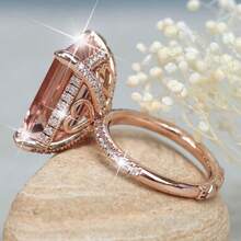 1PC Luxury Women's Fashion Zirconia Ring Bride Wedding Band Engagement Party Birthday Anniversary Christmas Gifts For Women Girlfriend Fine Jewelry US Size 5-11# - Hoa hồng vàng - Xem 8