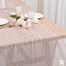 3pcs Grey & Pink Cheese Cloth Table Runner 35*118 Inch, Bohemian Cheese Cloth Table Runners, Suitable For Engagement, Party, Bridal Shower, Dinner Party, Outdoor Picnic, Christmas, Halloween, Thanksgiving, Wedding Table Centerpiece Decor