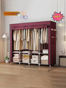 1pc Simple Wardrobe For Rental, Multi-Functional Dust-Proof Home Economic Storage Cabinet With Hanging Garment Area
