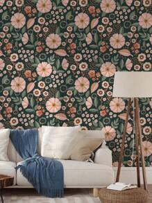 Pink Flowers Pattern Peel & Stick Wallpaper Boho Floral Garden Bedroom Self-Adhesive Removable Wallcovering Pre-Pasted Flowering Meadow Wall Paper Wall Stickers Room Decor Wall Decor Wall Sticker