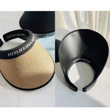 1 Peça Chapéu de Sol de Aba Larga Feminino para Verão, Chapéu de Palha Casual com Proteção UV para Passeio, Cobertura Facial