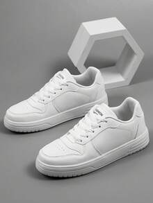 女士系带休闲鞋，运动鞋，小白鞋，女鞋，滑板鞋，轻便街头鞋 - 白色 - 查看 3