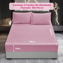 Funda de colchón acolchada y impermeable para todas las estaciones. Funda protectora antidesgarro para colchón , conjunto de 2/3 piezas (funda + sábana protectora). - Rosa - Ver 7