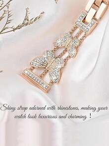 Bling Bling 可爱钻石闪亮蝴蝶金属表带，兼容三星 Galaxy Watch 7 FE 6 5 4 40mm 44mm / Watch 5 Pro 45 44mm / Watch 6 43mm / Watch 4 Classic 46mm，20mm 22mm 嵌入式闪亮蝴蝶闪亮珠宝水晶钻石玫瑰金金属智能手表表带，适合女士，易于拆卸和安装，适用于手表、手表 - 玫瑰金 - 查看 5