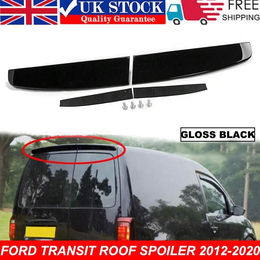 FOR  TRANSIT CUSTOM 2012-2020 GLOSS BLACK REAR TWIN BARN DOOR ROOF SPOILER - Black - View 1
