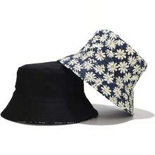 Reversible Bucket Hat For Women, Cute Beach Fisherman Style - Daisy Blue - View 9