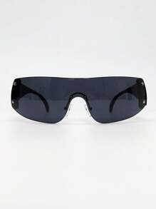 1pc Pentagonal Wrapped Y2K Futuristic Tech Style Sports Fashion Glasses - Black - View 4