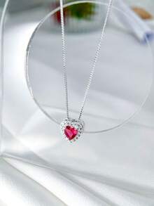 ELEGANT AND LUXURIOUS WOMEN'S NECKLACE, MICRO-ZIRCONIA PENDANT, 18K GOLD SILVER PLATED. - 玫紅色 - 查看 6