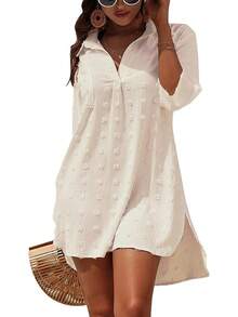 Women's Swimsuit Cover - Ups White Chiffon Bikini Swimwear Beach Dress Outfits Summer 6HQS - Beige - 查看 1