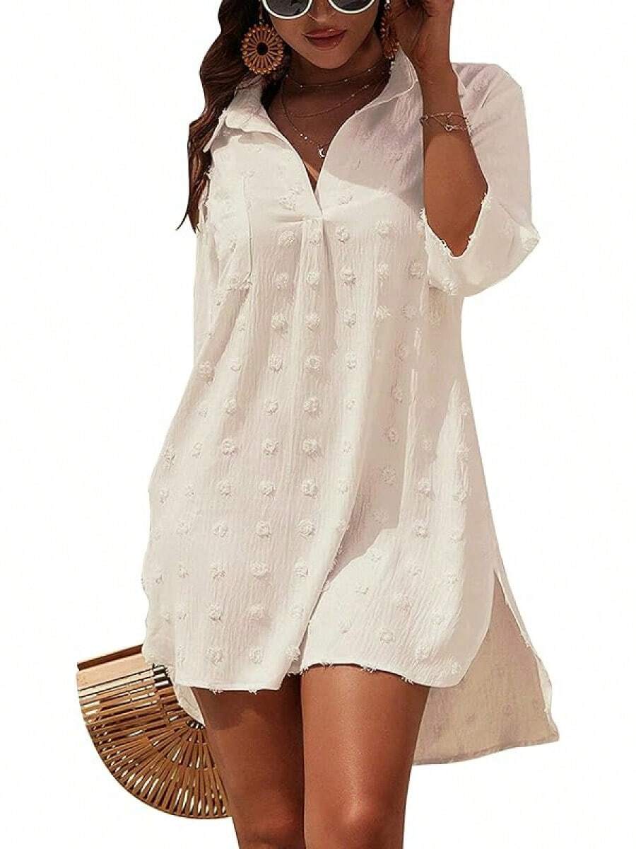 Women's Swimsuit Cover - Ups White Chiffon Bikini Swimwear Beach Dress Outfits Summer 6HQS - Beige - 查看 1