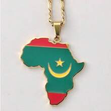 Popular Africa Theme Dripping Oil Stainless Steel Map Pendant Necklace
