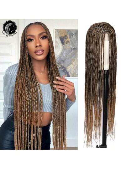 Full Lace Front Box Braided Wigs For Women 36 Inches Knotless Cornrow Braids Lace Frontal Wig Synthetic Braided Wig Daily Used
