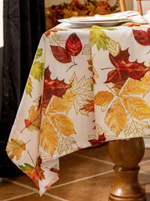 1pc Thanksgiving Maple Leaf Print Tablecloth, 3D Bamboo Texture, Washable Rectangular Table Cover For Coffee Tables, Bedside Cabinets, Dining Tables, Home Decor, Dining, Parties, Holidays, Autumn