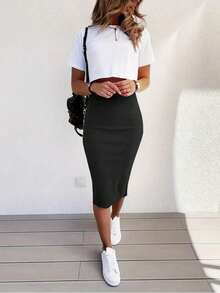 Women's Solid Color Sexy Bodycon Skirt Black Spring - Black - View 2