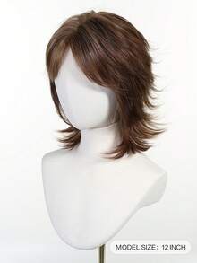 12 Inch Short Mullet Head Wigs With Bangs Synthetic Straight Women Brown Short Hair Wig For Daily Party Cosplay Wigs(Pay Attention To How You Wear And Care For It,Due To Lighting And Angle During Photography, The Actual Product May Have Slight Color Differences Compared To The Images.)