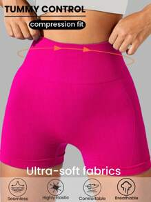 1pc Women's Seamless High Waisted Solid Color Knit Sports Shorts, Yoga Training & Cycling Shorts, Comfortable Breathable Fashion Activewear