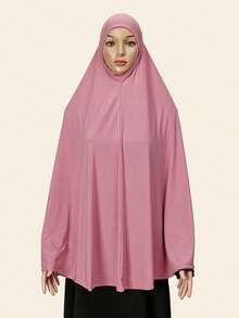 1 件女士加大码无袖纯色穆斯林速效头巾，宽松休闲头巾，Al-Amira、Khimar、、下巴遮盖设计，适合日常佩戴 - 藏藍色 - 查看 4