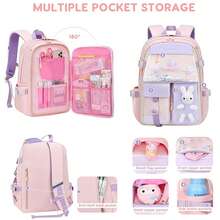 Girls Rabbit Backpack, Bunny School Backpack, Backpack, Waterproof Large Capacity Schoolbag Suitable For Grades 1-6 - Blue - View 2