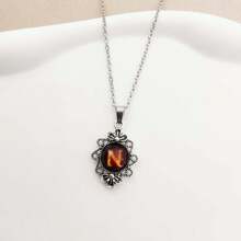 1pc Vintage Stainless Steel Chain Necklace With 26pcs Flame Shaped Letter Pendant