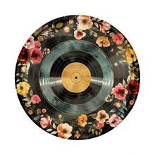 2D Flat Vintage Metal Wall Art Sign - 8x8 Inch Round Black Vinyl Record Floral Design, Retro Home Decor For Kitchen, Bedroom, Office & Holiday, Ideal Gift For Music Lovers, Durable Wall Art, Easy To Hang, Random 2D Flat Print Style - Multicolor - View 10