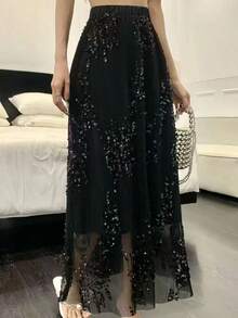 New Elegant Party Tulle Skirt With Rhinestones - Negro - Ver 1