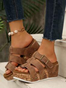 Plus Size Women Summer Open Toe Casual Thick Bottom Platform Wedge Sandals