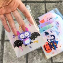 100 Stücke Halloween selbstklebende Geschenktüten mit Kürbis-, Geister-, Schwarzkatzen-, Fledermaus- und Eulenmotiven, Verpackung für Partygiveaways, einfach zu versiegeln, glatte Ränder, reißfest, geeignet für Partys, Feiertage, Geburtstaggeschenke, Überraschungen, Kartenspeicherung, Schmuckorganisation, Halloween-Souvenirs
