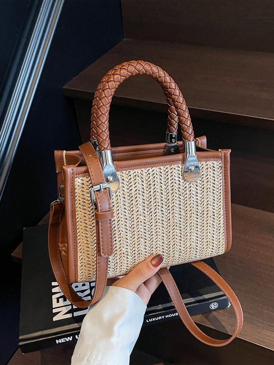 高端撞色小众编织女士手提包，时尚百搭通勤单肩包/斜挎包