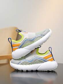Children's Lightweight Sport Shoes, One Touch Slip-On Design, Breathable & Comfortable, Shock-Absorbing Toe Cap, Suitable For Casual, Sports, Daily Wear, Spring/Autumn