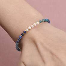 1pc Casual Adjustable Gemstone Beaded Bracelet With Natural Sunstone, Moonstone And Aquamarine, Suitable For Women Everyday And Holiday Wear