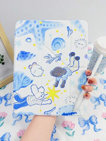 1 pièce Étui de protection pliable en acrylique transparent avec motif peint, compatible avec les tablettes iPad, comprend un emplacement pour stylo, fonction de veille/réveil magnétique, conception anti-rayures et anti-chocs haute transparence, créatif et personnalisé, ne comprend pas le stylet, certains modèles ont un cadre d'objectif