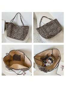 这款时尚大号豹纹手提包兼豹纹口红包、零钱包、指甲油便携收纳包，优雅便携，容量大，可作单肩包或腋下包使用，通勤必备。简约拉链零钱包，适合青少年、女性、大学生、白领等各种人群，是工作、返校、中学、高中、大学、海滩度假、生日礼物、返校礼物的理想之选。