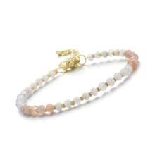 1pc Casual Adjustable Gemstone Beaded Bracelet With Natural Sunstone, Moonstone And Aquamarine, Suitable For Women Everyday And Holiday Wear