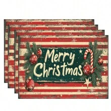4/6 Stücke Weihnachtsbaum Tischsets, mit roten, weißen und karierten Mustern, robustes Material, geeignet für Küche, Esszimmer, Innen-/Außen Feiertagsdekoration, Thanksgiving und Weihnachten