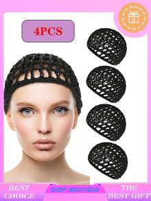 1 pezzo/4 pezzi Cuffie per capelli, cuffie per dormire, cuffie a rete, involucri, cappellini per parrucche lunghe, dritte, ricciolute, protezione per la testa in rete nera, cappelli da cuoco a treccia, cinturini per chignon, per donne, cuffia per dormire - Multicolore - Visualizzare 6