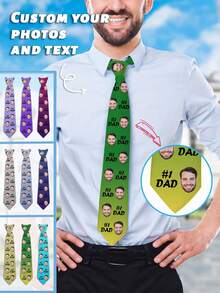 1pc Customized Facebands With Personalized Photo Ties, Men's Fun Bow Ties, Can Be Customized For Fathers And Husbands, And Do Not Require Knotting. - Multicolor - View 2