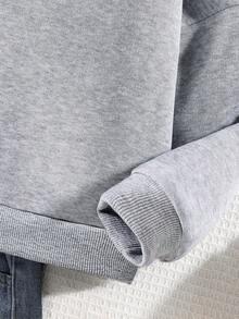 Tween Boy Cartoon Graphic Print Hooded Warm Sweatshirt - Grey - View 5