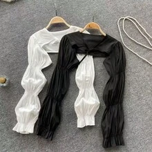 1pc Black-And-White Or Apricot Color Ice/Cool Silk Sun Protection Arm Sleeve, Loose Open-Front With Belt Shawl For Driving Winter Fall - Cloak Shawl - View 8