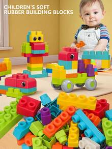 Soft Rubber Building Blocks For Toddlers 3+, Large Choking-Proof Blocks | Squeeze & Stack Educational Toys | 18/26/32PCS Baby Gift,For Back-To-School Season, Halloween, Christmas - Large Particle Soft Plastic Building Blocks - View 6